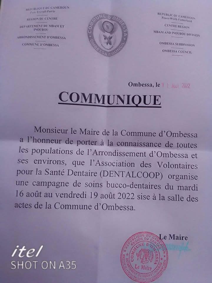 Campagne de soins bucco-dentaires à Ombessa, 16/08 au 19/08/2022